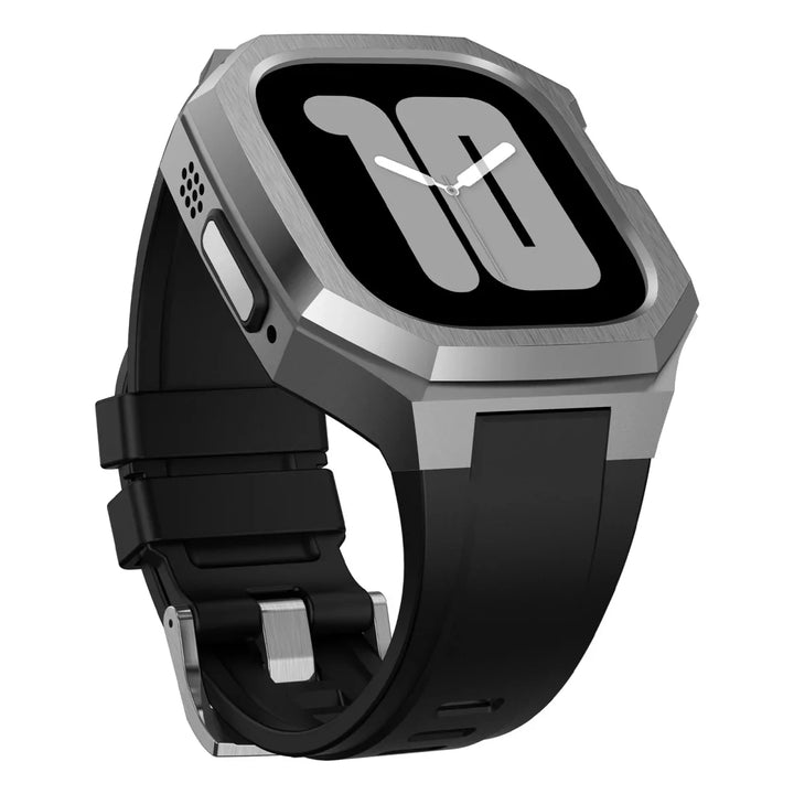 CALORA_ Smartpulse - Roestvrijstalen Behuizing met Fluorrubberen Band voor Apple Watch