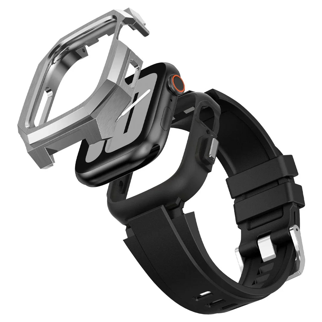 CALORA_ Smartpulse - Roestvrijstalen Behuizing met Fluorrubberen Band voor Apple Watch