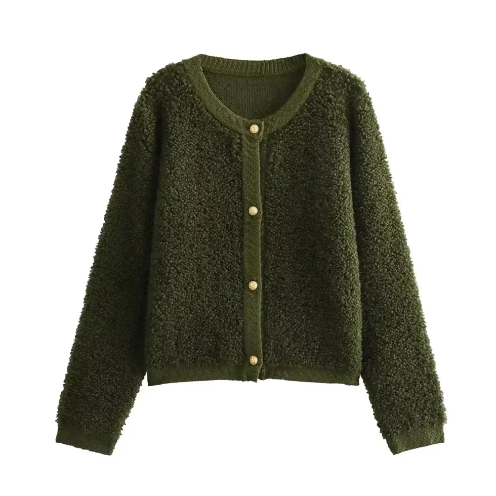 Sofia | Zacht Teddy Cardigan Vest-Blazers & Vesten-Calora-Groen-S-Calora