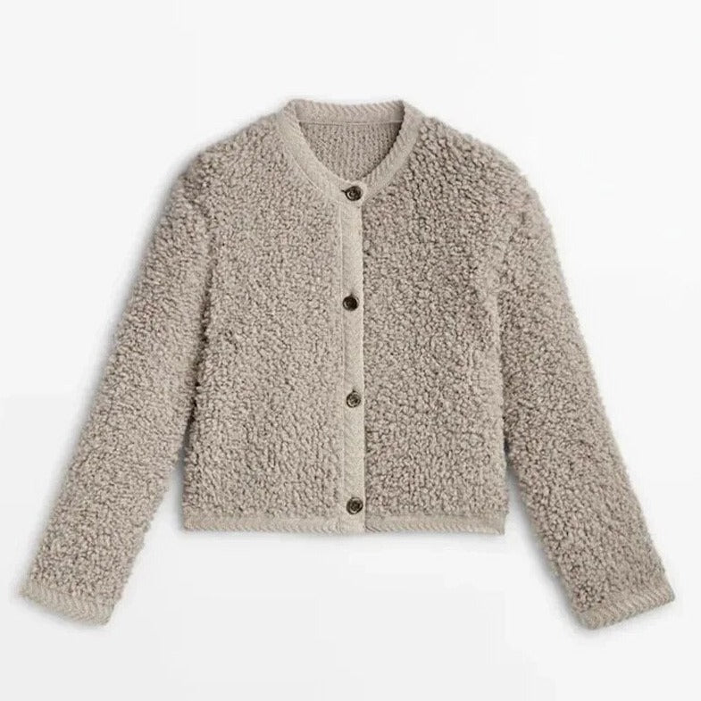 Sofia | Zacht Teddy Cardigan Vest-Blazers & Vesten-Calora-Khaki-S-Calora