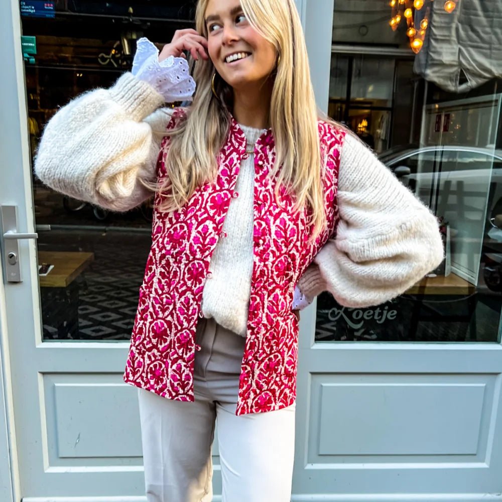 Solara | Vrolijk Bloemen Mouwloos Vest-Blazers & Vesten-Calora-Roze Patroon-S-Calora