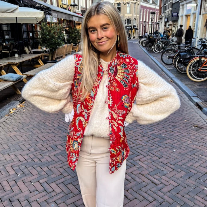 Solara | Vrolijk Bloemen Mouwloos Vest-Blazers & Vesten-Calora-Roze Patroon-S-Calora