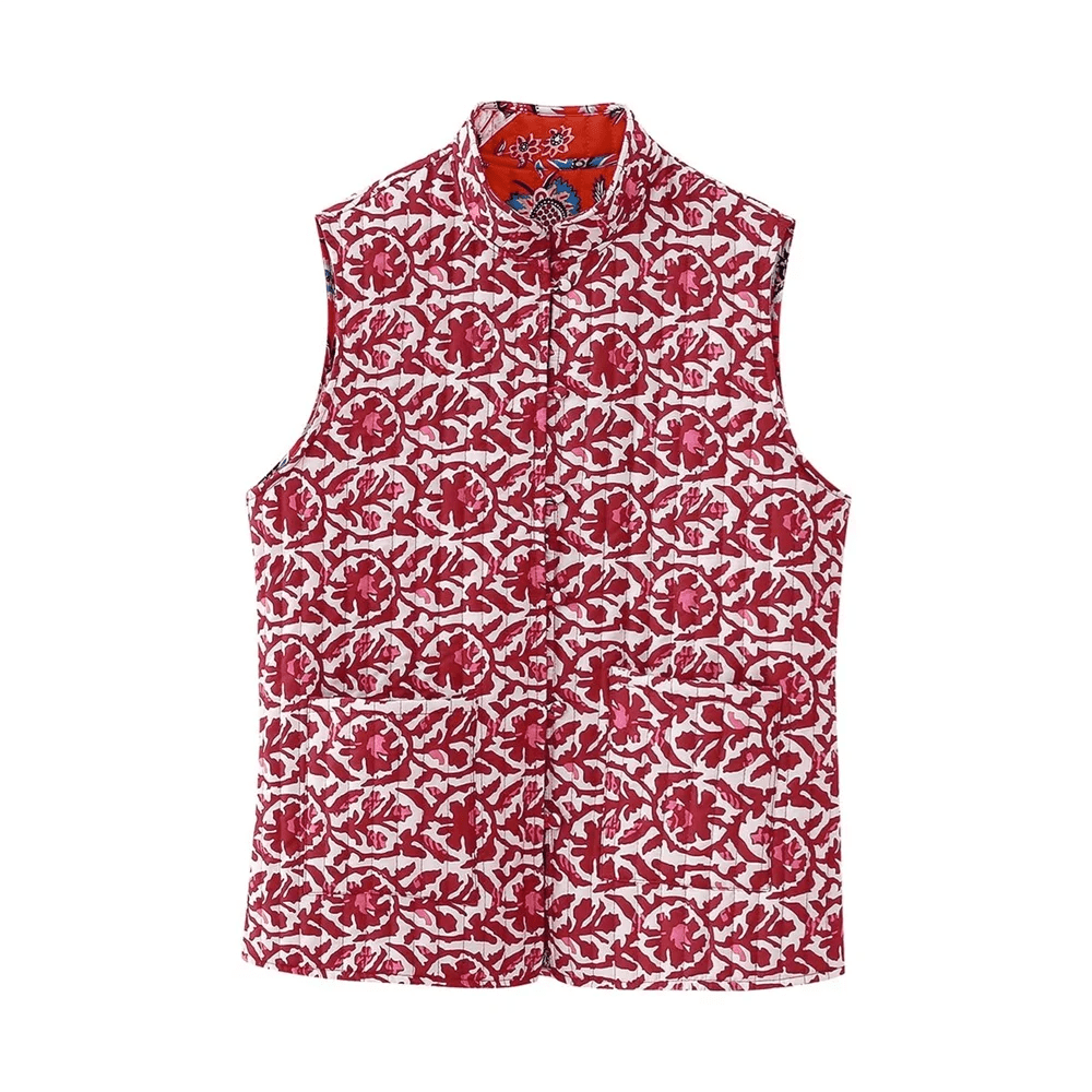 Solara | Vrolijk Bloemen Mouwloos Vest-Blazers & Vesten-Calora-Roze Patroon-S-Calora