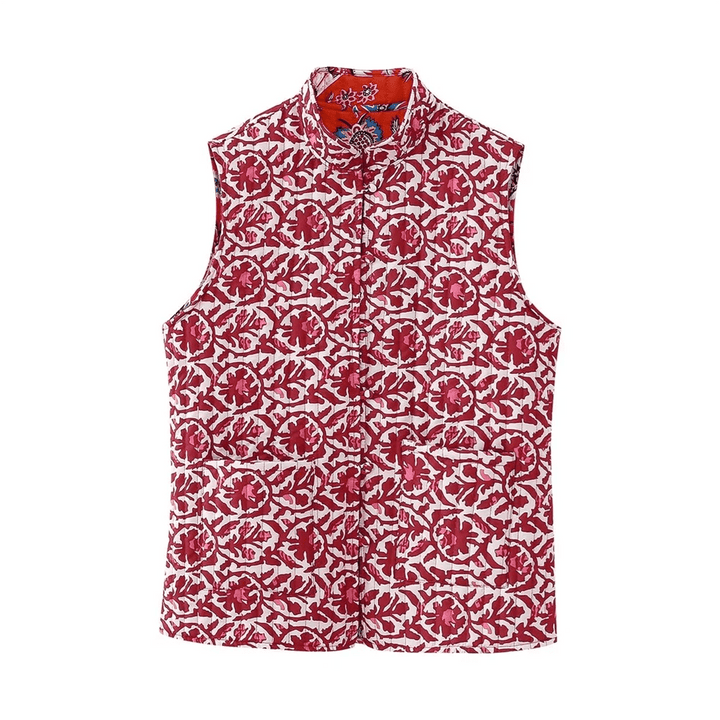 Solara | Vrolijk Bloemen Mouwloos Vest-Blazers & Vesten-Calora-Roze Patroon-S-Calora