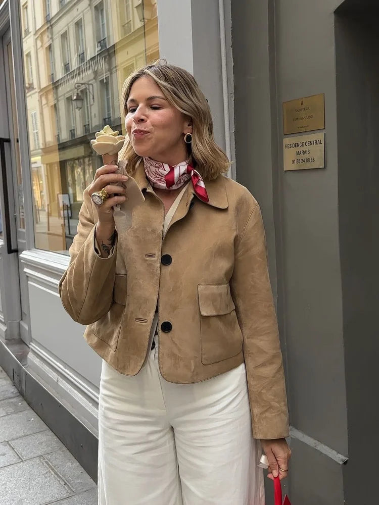 Solène | Suede Leren Korte Jas voor Dames-Zomer Jassen-Calora-S-Calora