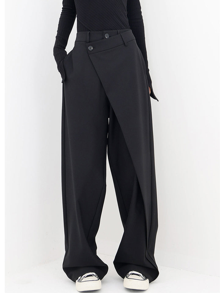 Sorelle | Asymmetrische gelaagde knoop wijde pijpen Pantalon-Wijde Broeken-Calora-Zwart-S-Calora