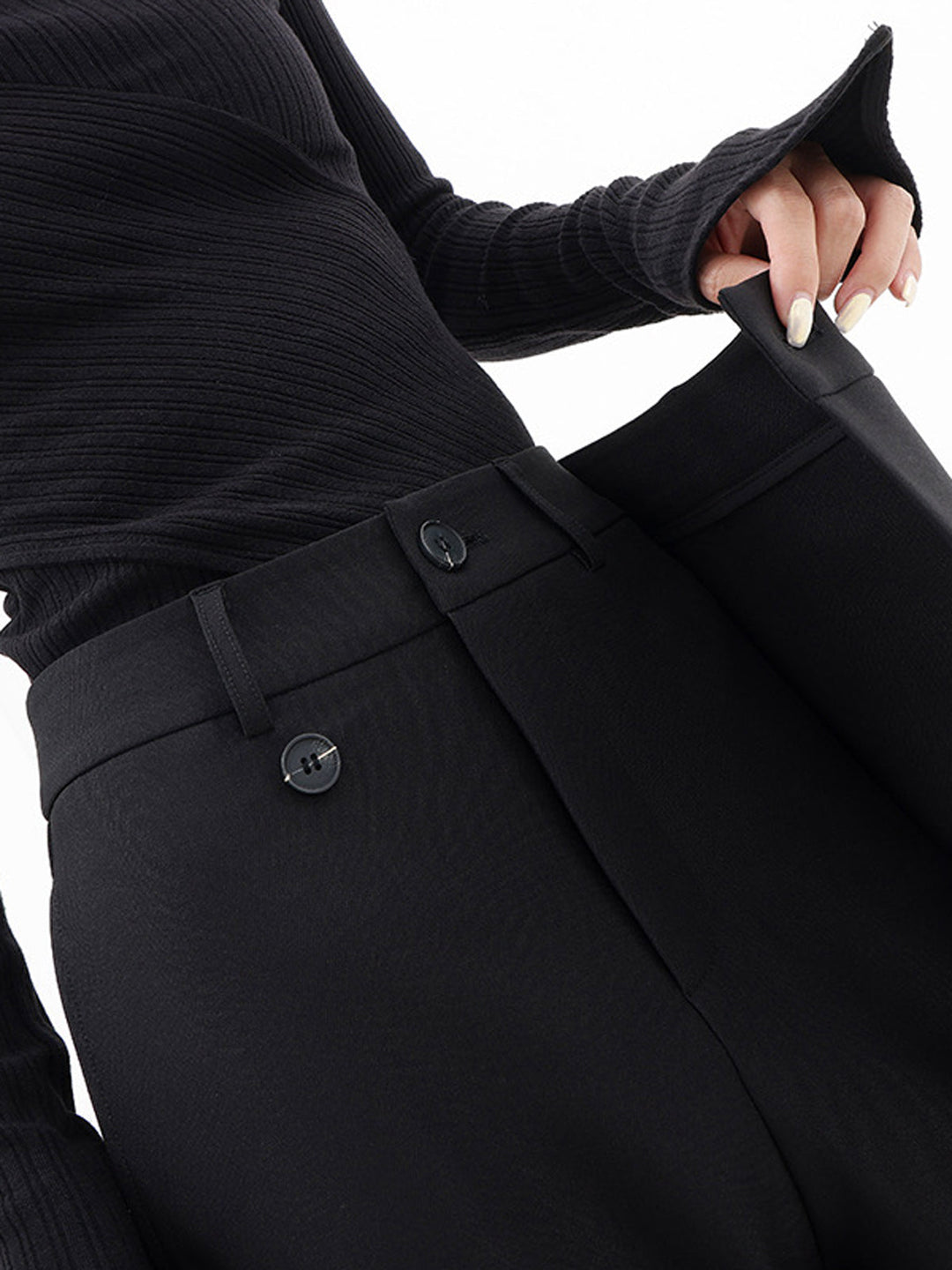 Sorelle | Asymmetrische gelaagde knoop wijde pijpen Pantalon-Wijde Broeken-Calora-Zwart-S-Calora