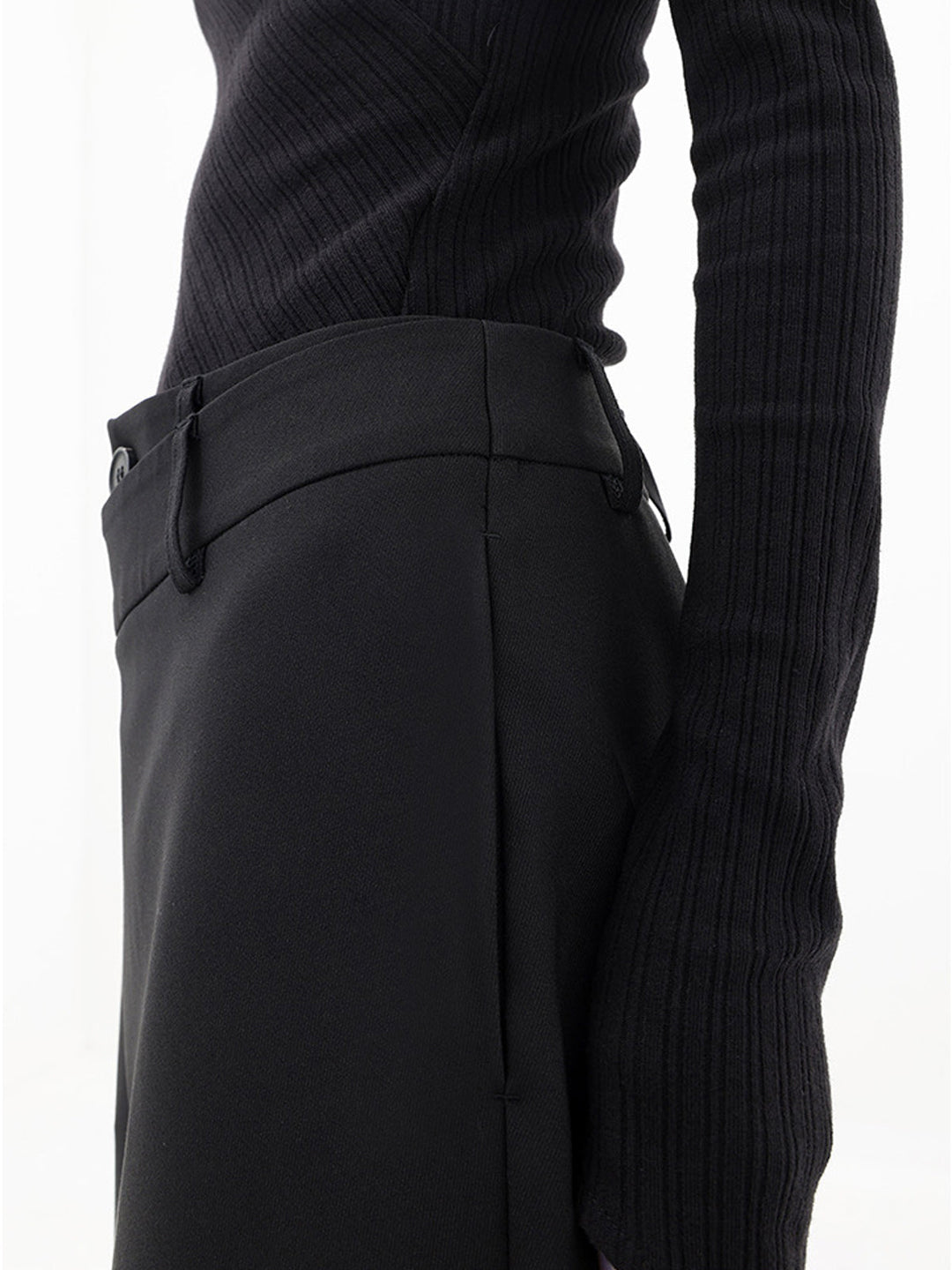 Sorelle | Asymmetrische gelaagde knoop wijde pijpen Pantalon-Wijde Broeken-Calora-Zwart-S-Calora