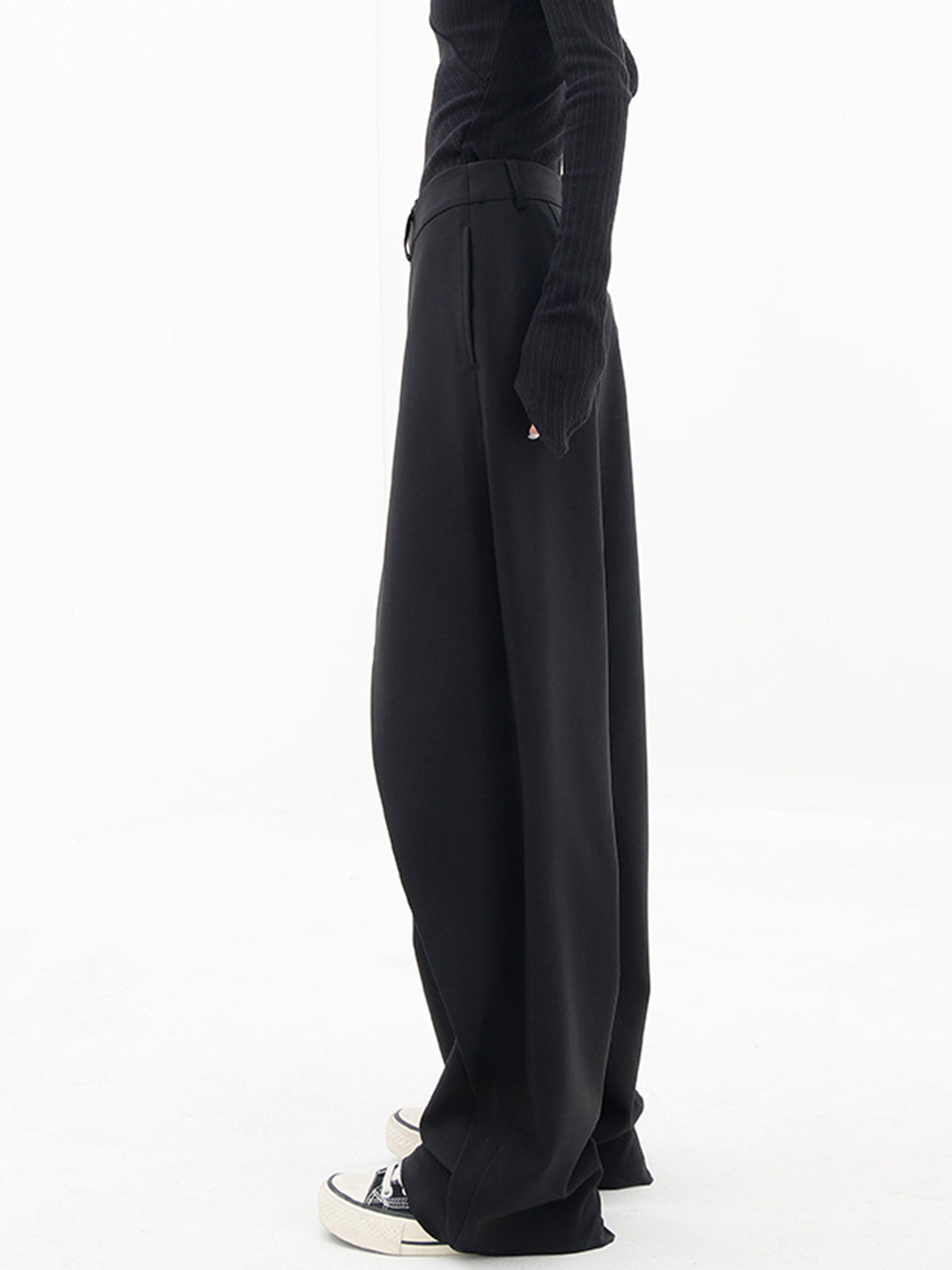 Sorelle | Asymmetrische gelaagde knoop wijde pijpen Pantalon-Wijde Broeken-Calora-Zwart-S-Calora
