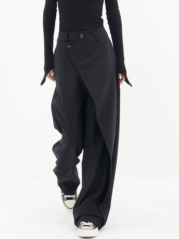 Sorelle | Asymmetrische gelaagde knoop wijde pijpen Pantalon-Wijde Broeken-Calora-Zwart-S-Calora