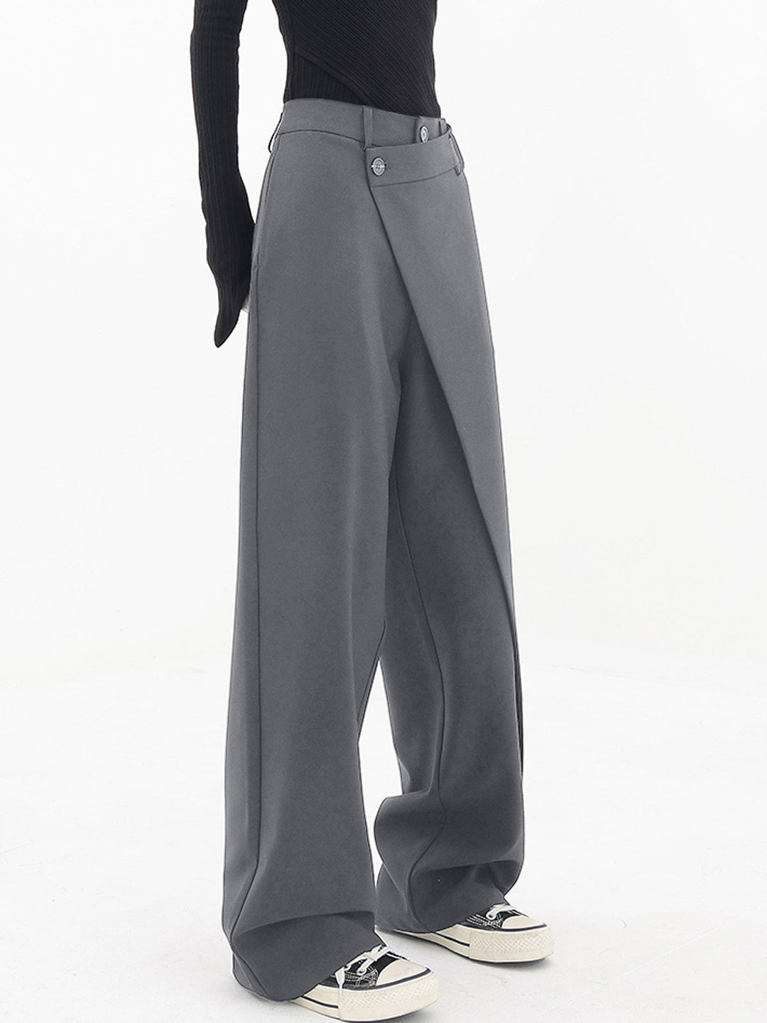 Sorelle | Asymmetrische gelaagde knoop wijde pijpen Pantalon-Wijde Broeken-Calora-Zwart-S-Calora