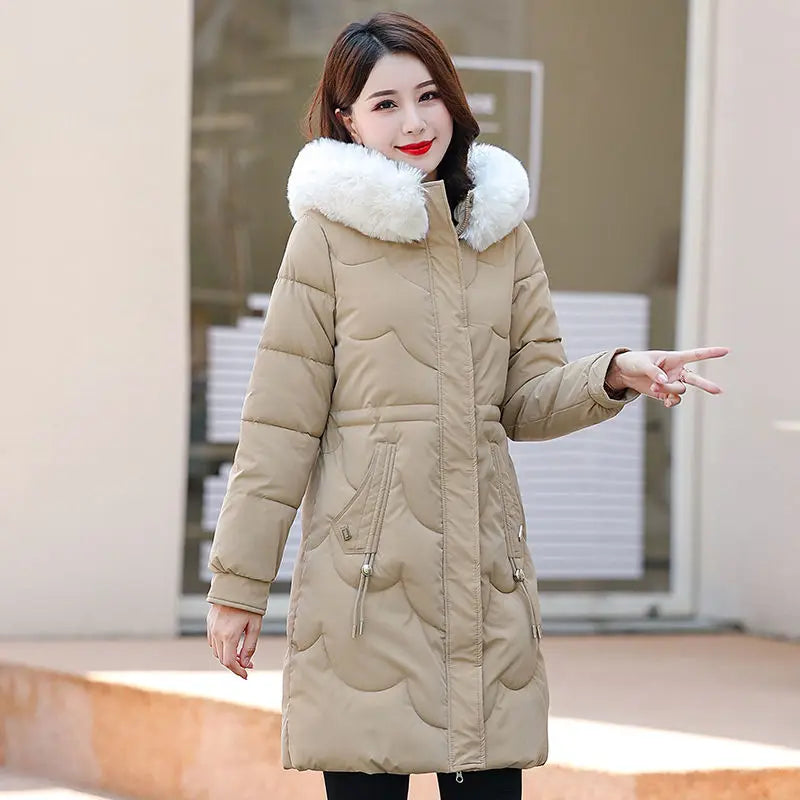 Sorina | Winterjas voor dames in midi-lengte met capuchon-Zomer Jassen-Calora-Khaki-S-Calora