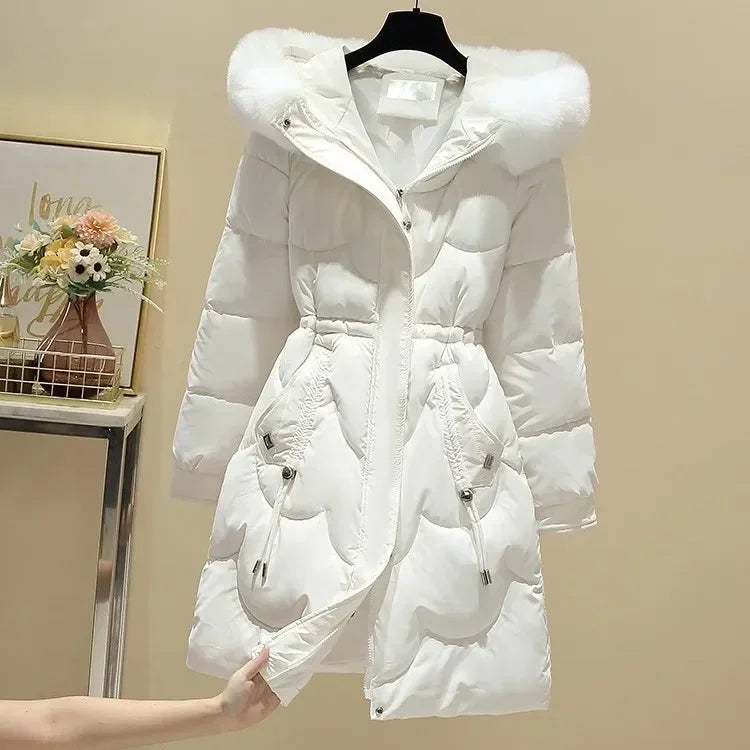 Sorina | Winterjas voor dames in midi-lengte met capuchon-Zomer Jassen-Calora-Wit-S-Calora
