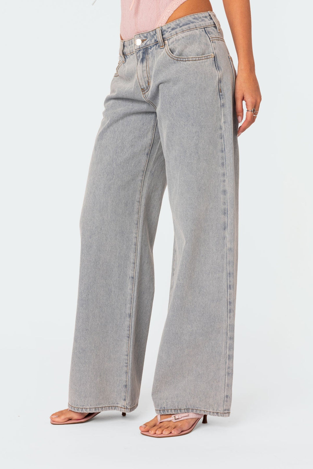 CALORA_ Speelse Bow Tie Jeans met Boordetail en Elegante Achterzak