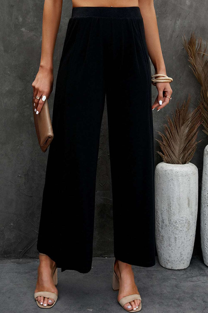 Split Wijde Broek Zwart-Wijde Broeken-Calora-Zwart-S-Calora