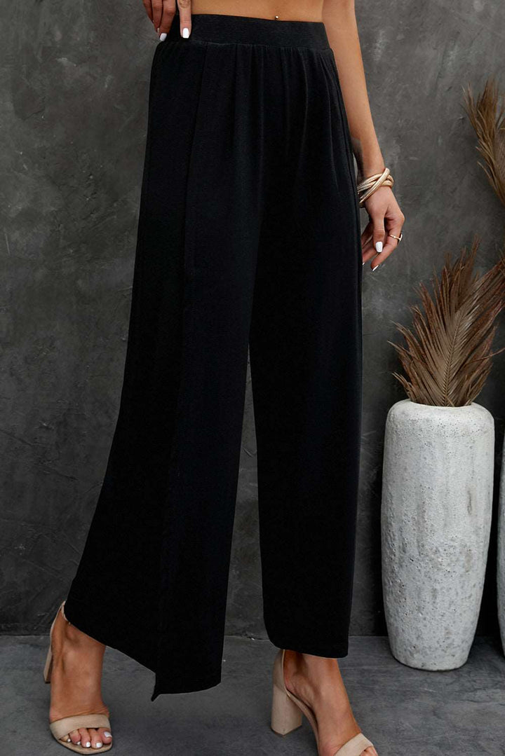 Split Wijde Broek Zwart-Wijde Broeken-Calora-Zwart-S-Calora