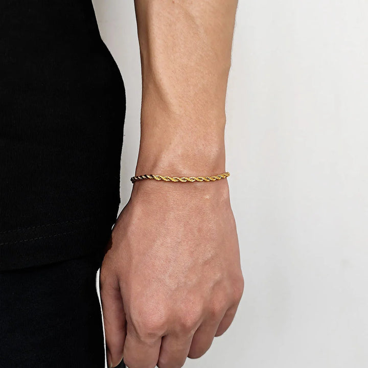 Stainless Steel Twist Chain Armband voor Mannen - Retro Gouden Kleur-Armbanden-Calora-3mm-18cm-Calora