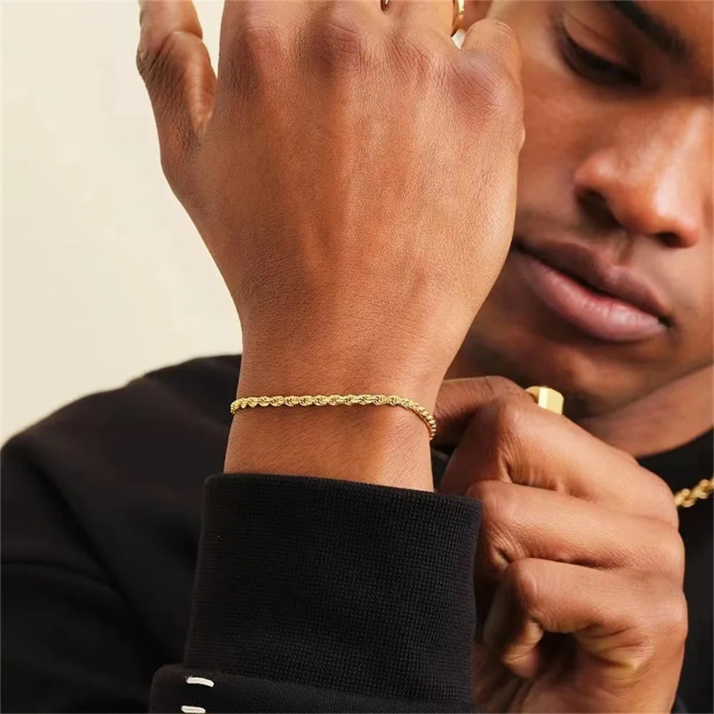 Stainless Steel Twist Chain Armband voor Mannen - Retro Gouden Kleur-Armbanden-Calora-4mm-18cm-Calora