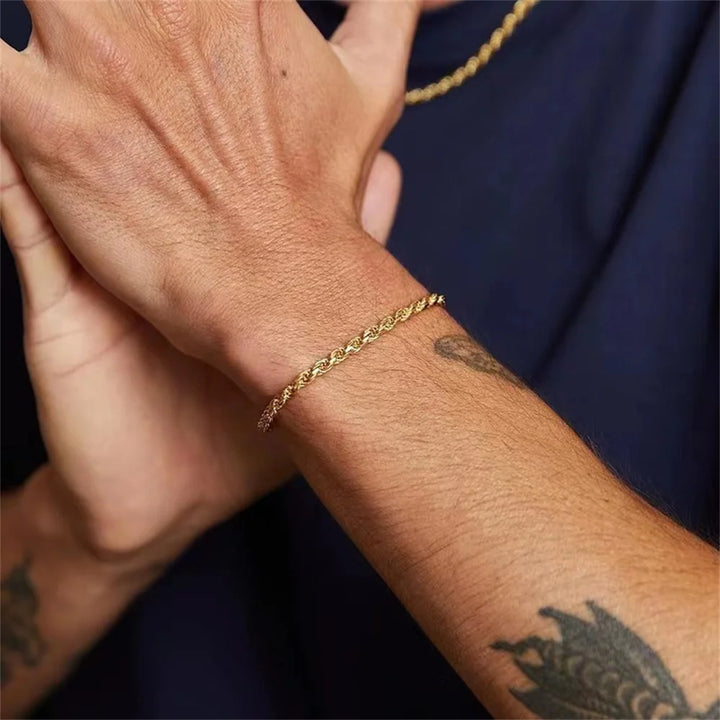 Stainless Steel Twist Chain Armband voor Mannen - Retro Gouden Kleur-Armbanden-Calora-4mm-18cm-Calora