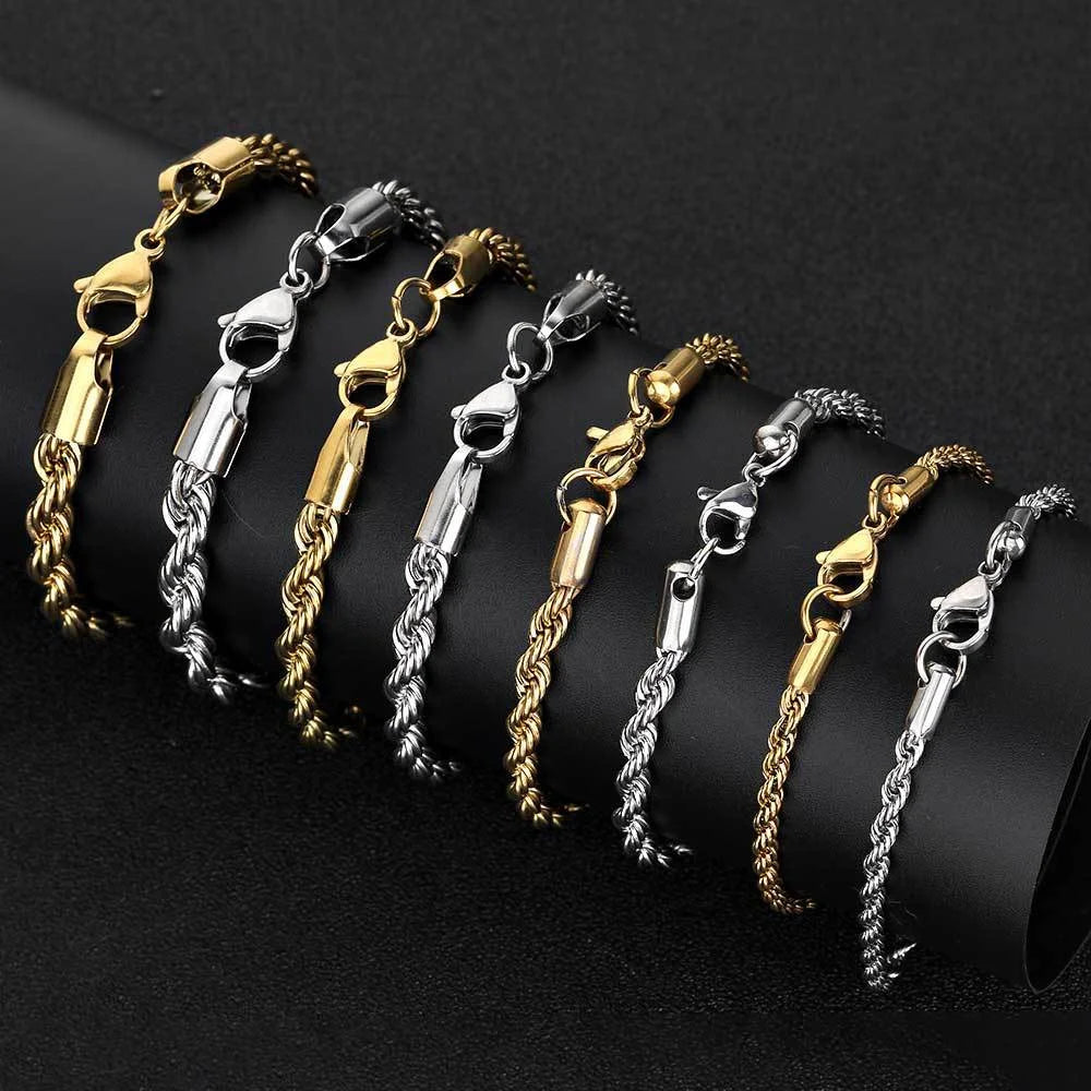 Stainless Steel Twist Chain Armband voor Mannen - Retro Gouden Kleur-Armbanden-Calora-4mm-18cm-Calora
