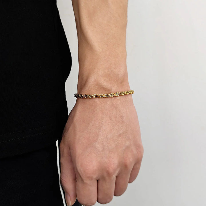 Stainless Steel Twist Chain Armband voor Mannen - Retro Gouden Kleur-Armbanden-Calora-4mm-18cm-Calora