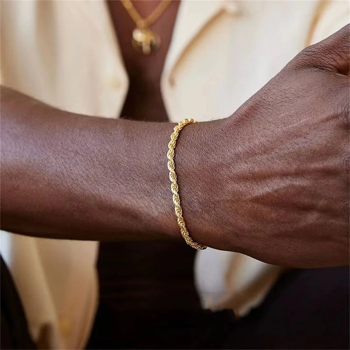 Stainless Steel Twist Chain Armband voor Mannen - Retro Gouden Kleur-Armbanden-Calora-4mm-18cm-Calora