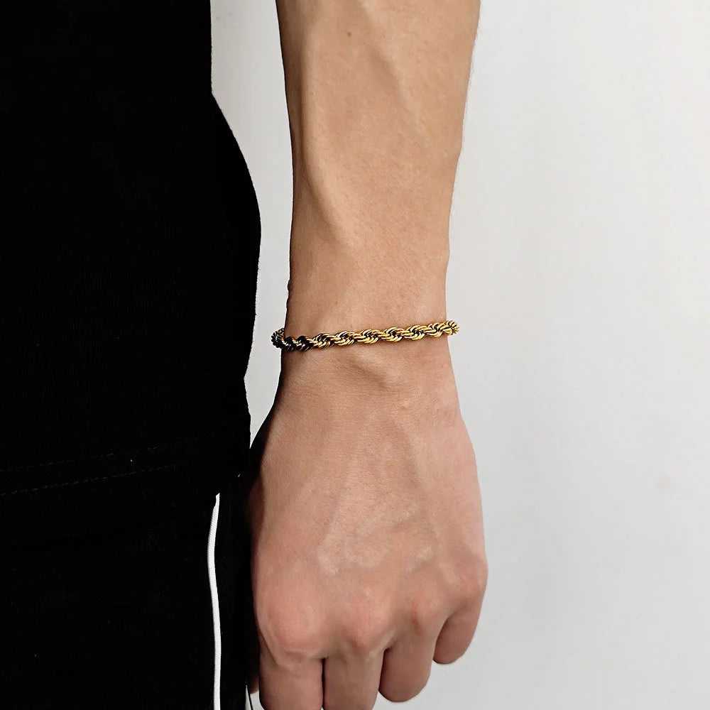 Stainless Steel Twist Chain Armband voor Mannen - Retro Gouden Kleur-Armbanden-Calora-5mm-18cm-Calora