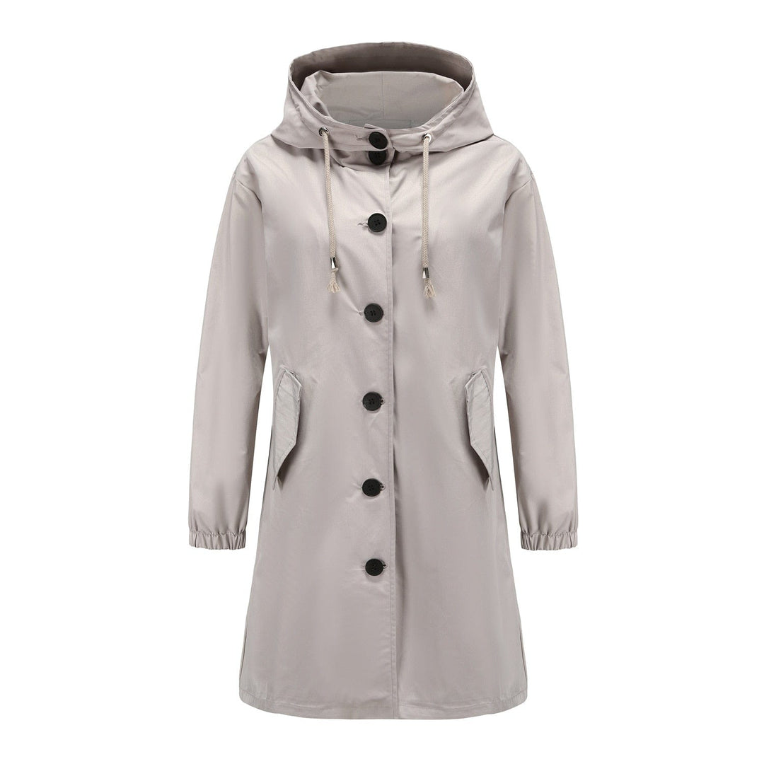 Stella | Waterdichte Lange Trenchcoat met Capuchon-Zomer Jassen-Calora-Grijs-S-Calora
