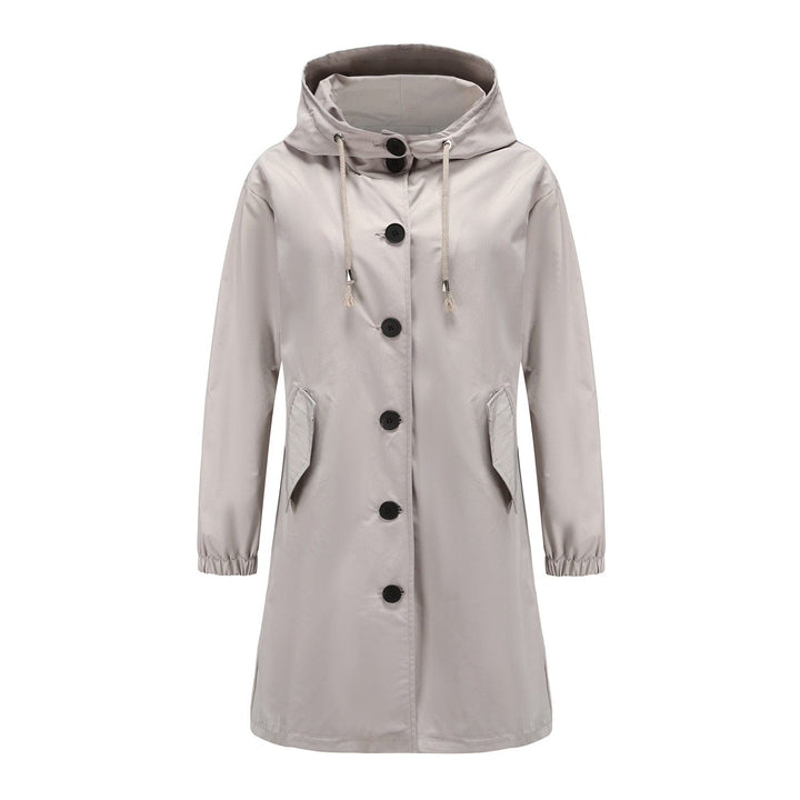 Stella | Waterdichte Lange Trenchcoat met Capuchon-Zomer Jassen-Calora-Grijs-S-Calora