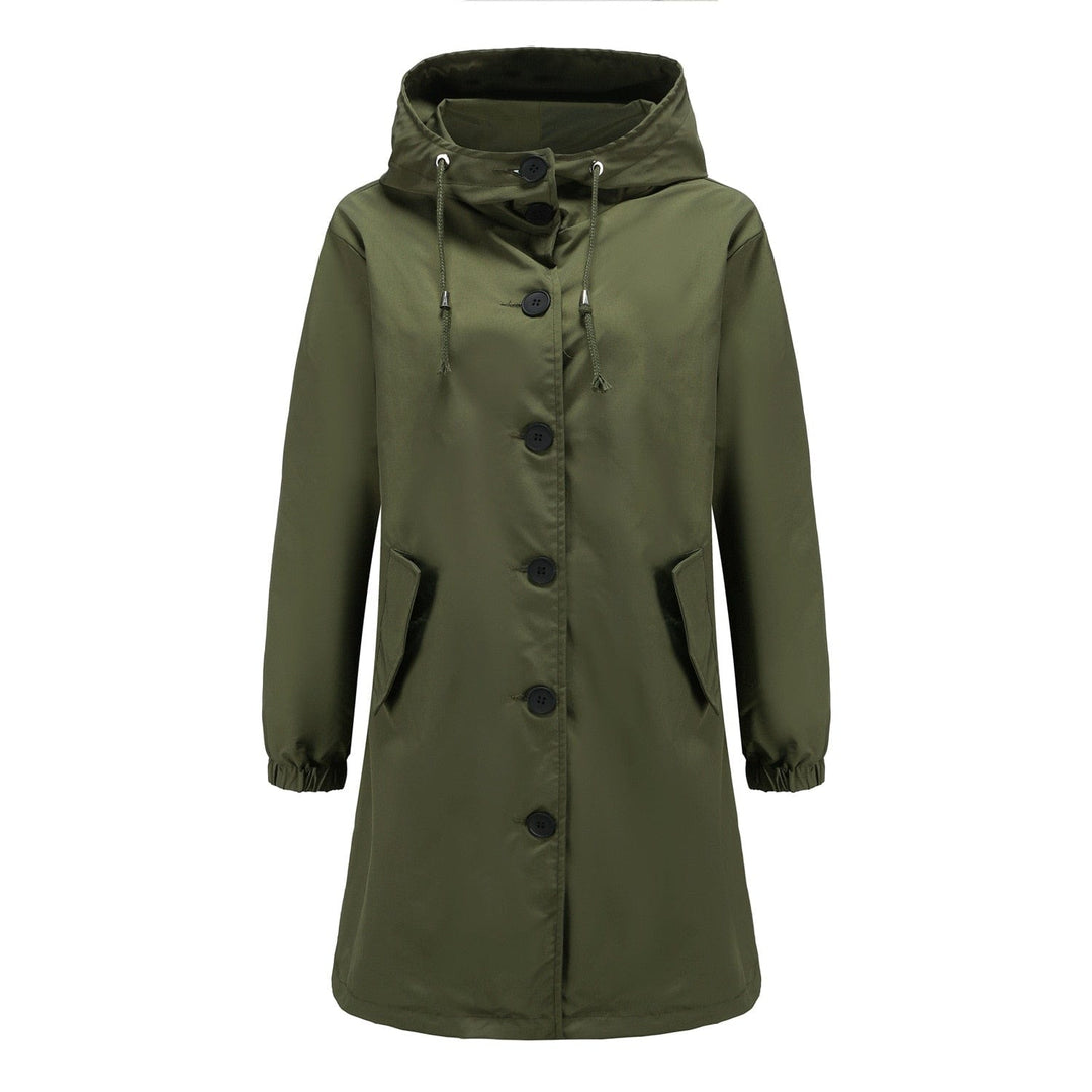 Stella | Waterdichte Lange Trenchcoat met Capuchon-Zomer Jassen-Calora-Groen-S-Calora