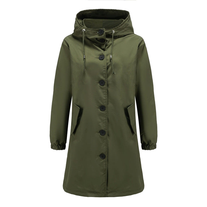 Stella | Waterdichte Lange Trenchcoat met Capuchon-Zomer Jassen-Calora-Groen-S-Calora