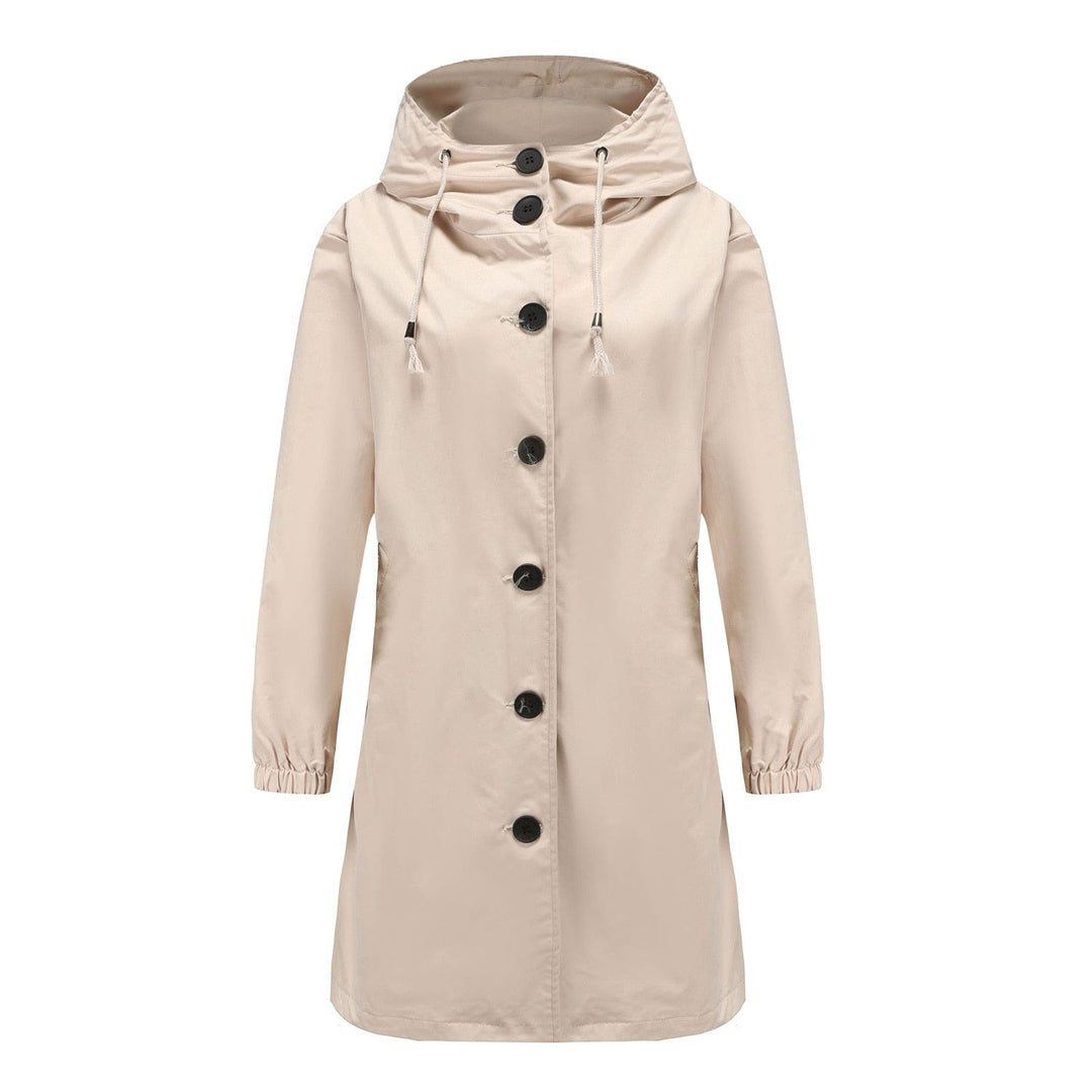 Stella | Waterdichte Lange Trenchcoat met Capuchon-Zomer Jassen-Calora-Khaki-S-Calora