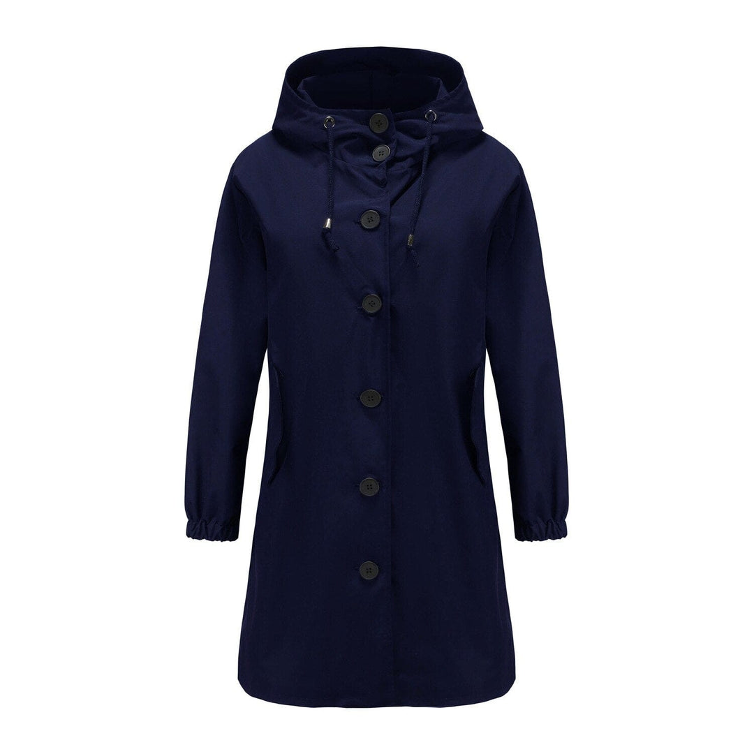 Stella | Waterdichte Lange Trenchcoat met Capuchon-Zomer Jassen-Calora-Marine blauw-S-Calora