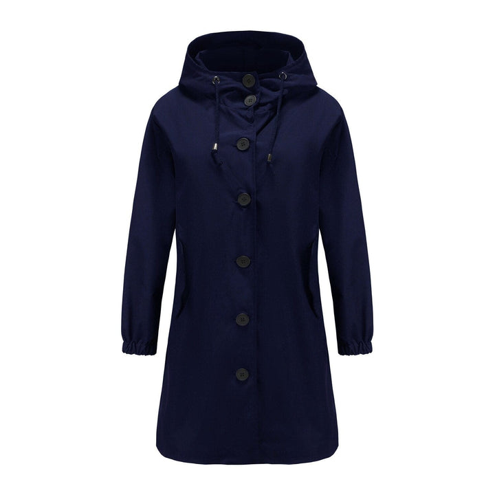 Stella | Waterdichte Lange Trenchcoat met Capuchon-Zomer Jassen-Calora-Marine blauw-S-Calora