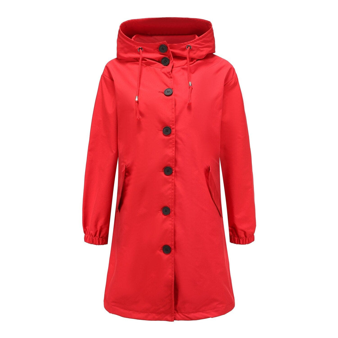 Stella | Waterdichte Lange Trenchcoat met Capuchon-Zomer Jassen-Calora-Rood-S-Calora