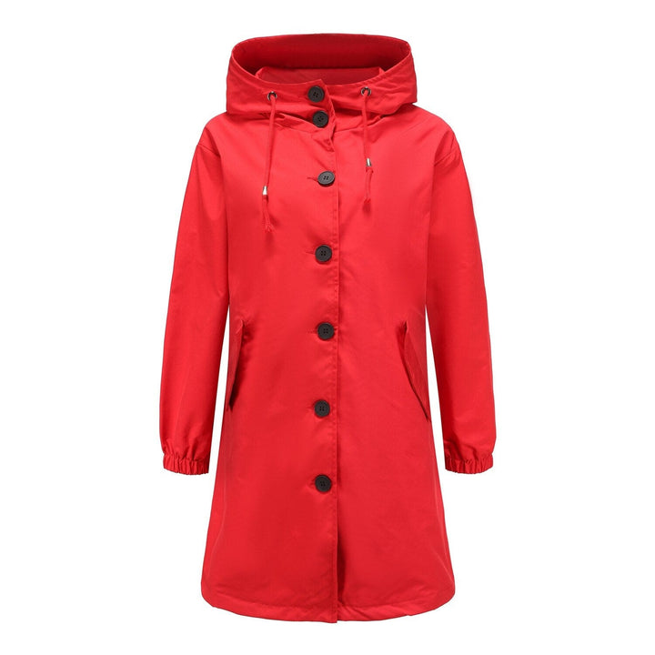 Stella | Waterdichte Lange Trenchcoat met Capuchon-Zomer Jassen-Calora-Rood-S-Calora
