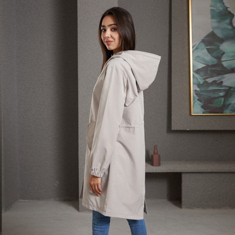 Stella | Waterdichte Lange Trenchcoat met Capuchon-Zomer Jassen-Calora-Zwart-S-Calora