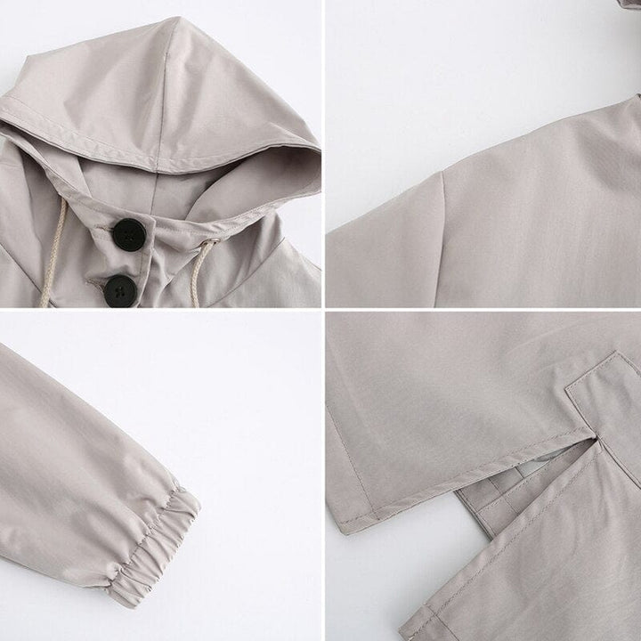 Stella | Waterdichte Lange Trenchcoat met Capuchon-Zomer Jassen-Calora-Zwart-S-Calora