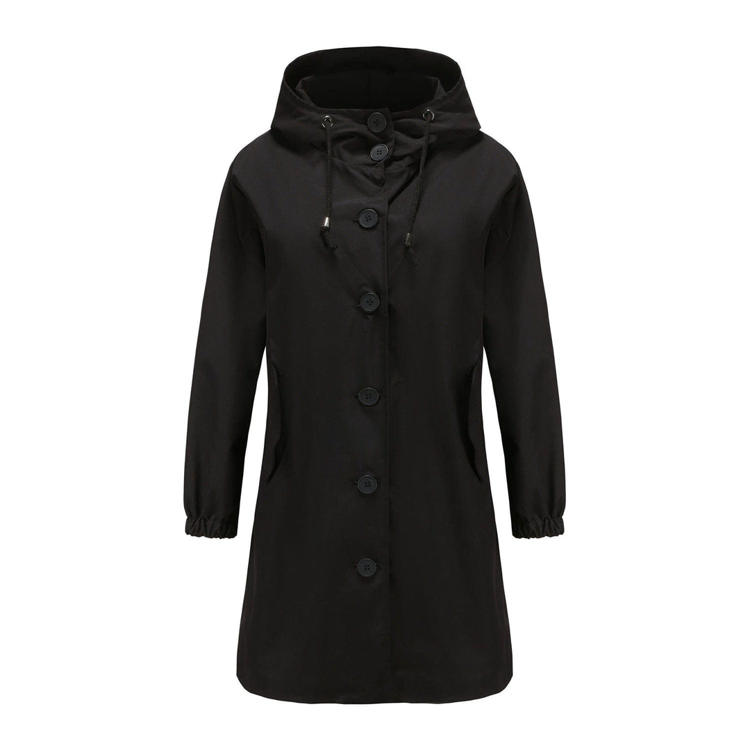 Stella | Waterdichte Lange Trenchcoat met Capuchon-Zomer Jassen-Calora-Zwart-S-Calora