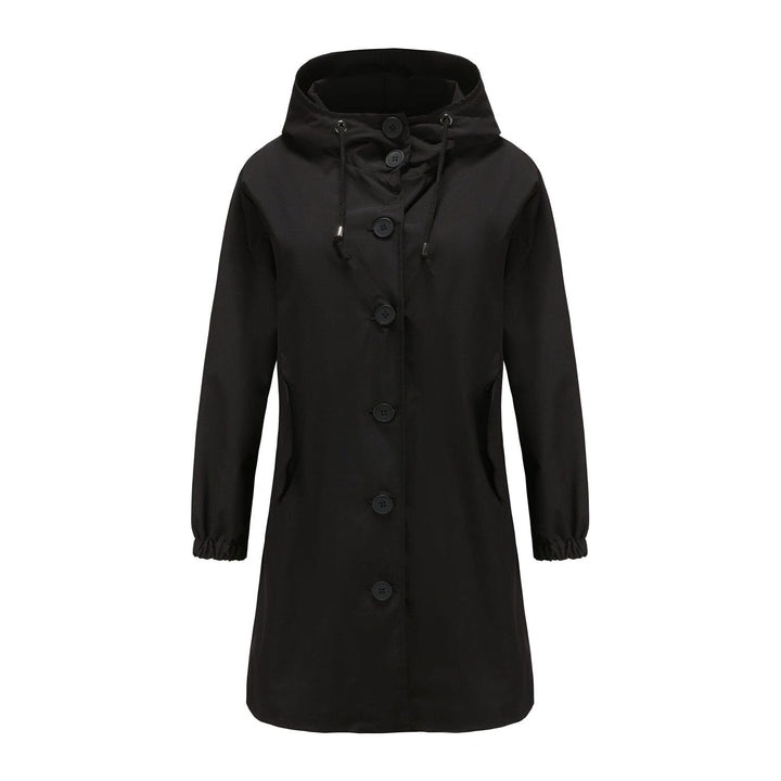 Stella | Waterdichte Lange Trenchcoat met Capuchon-Zomer Jassen-Calora-Zwart-S-Calora