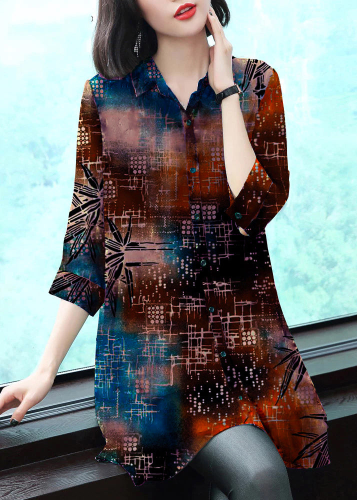 Stijlvolle Chiffon Blouse met Kraag en Print-Blouses-Calora-Groen-S-Calora