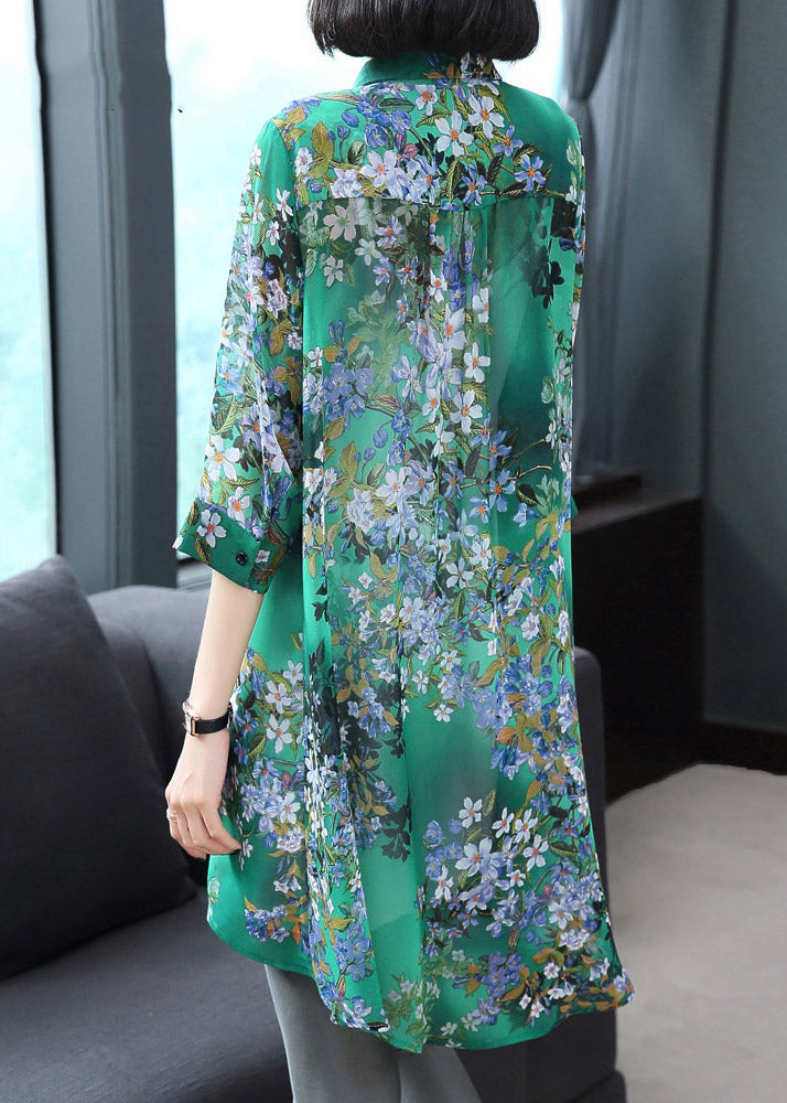 Stijlvolle Chiffon Blouse met Kraag en Print-Blouses-Calora-Groen-S-Calora