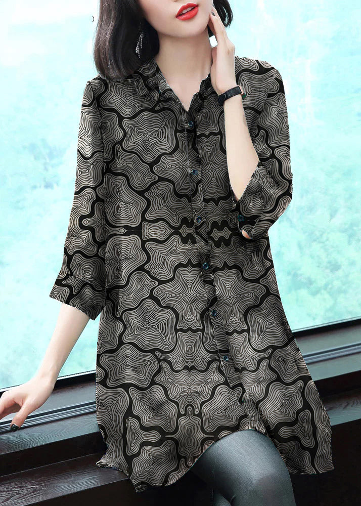 Stijlvolle Chiffon Blouse met Kraag en Print-Blouses-Calora-Groen-S-Calora