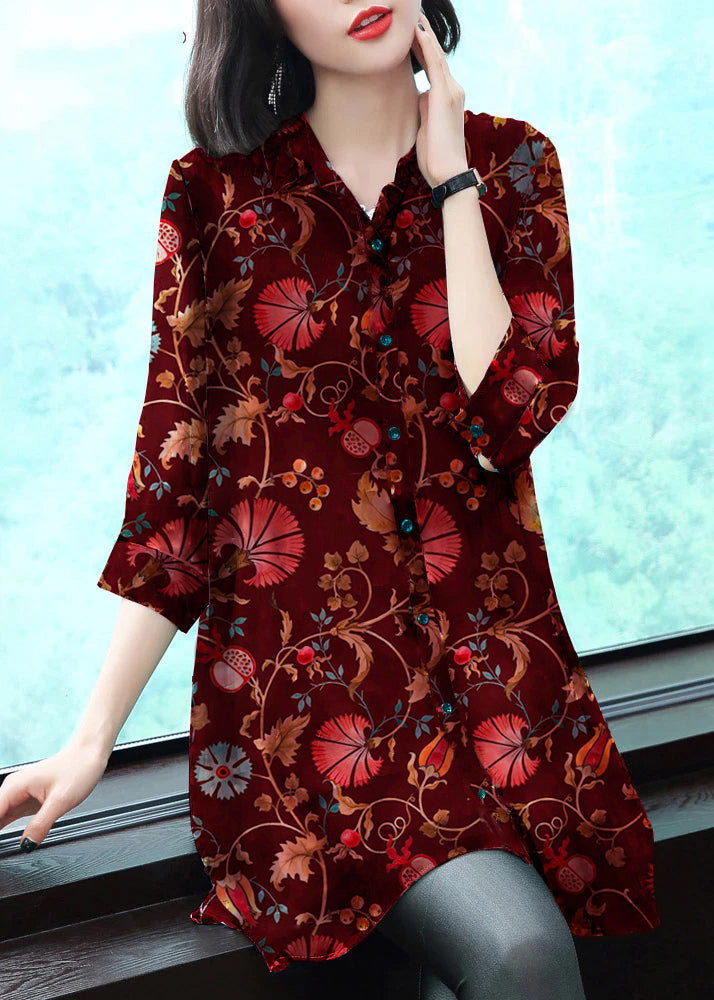 Stijlvolle Chiffon Blouse met Kraag en Print-Blouses-Calora-Groen-S-Calora