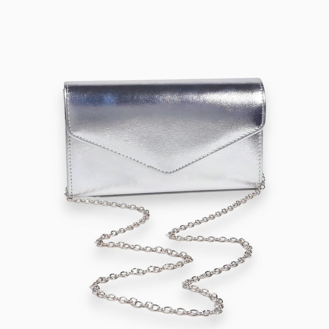 Stijlvolle Compacte Clutch met ketting band-Handtassen-Calora-Zilver-Calora