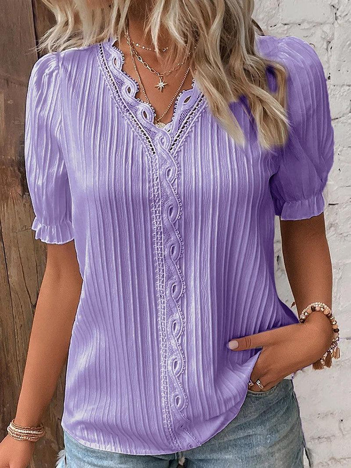 CALORA_ Stijlvolle Dames V-Hals T-Shirt van Zacht en Lichtgewicht Stof