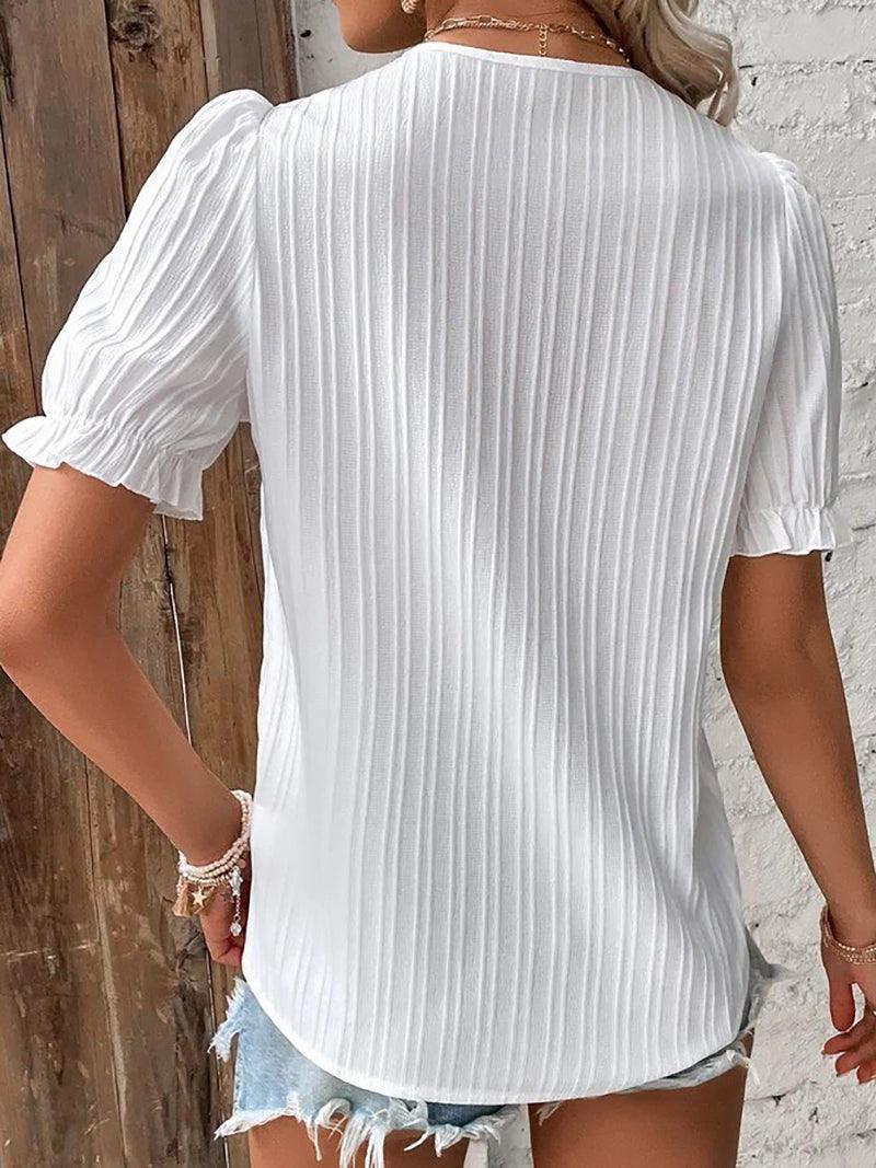 CALORA_ Stijlvolle Dames V-Hals T-Shirt van Zacht en Lichtgewicht Stof