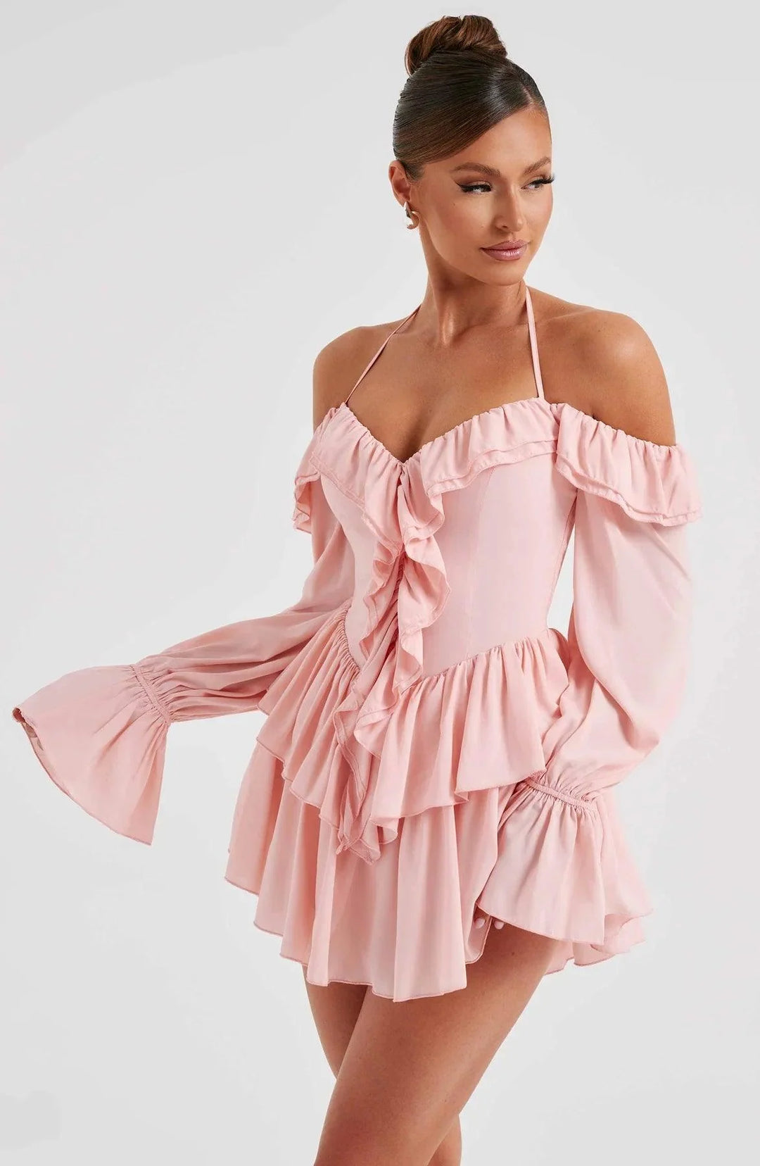 Stijlvolle en Comfortabele Mini Jurk met Ruches-Zomer Jurken-Calora-Zwart-XS-Calora