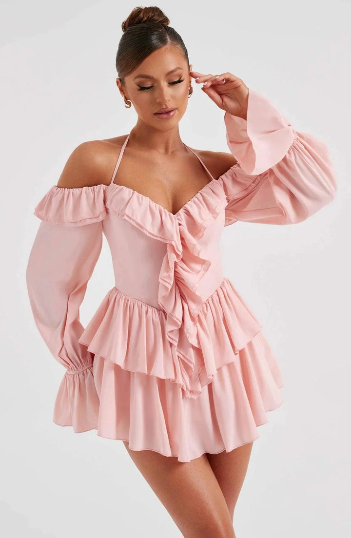 Stijlvolle en Comfortabele Mini Jurk met Ruches-Zomer Jurken-Calora-Zwart-XS-Calora