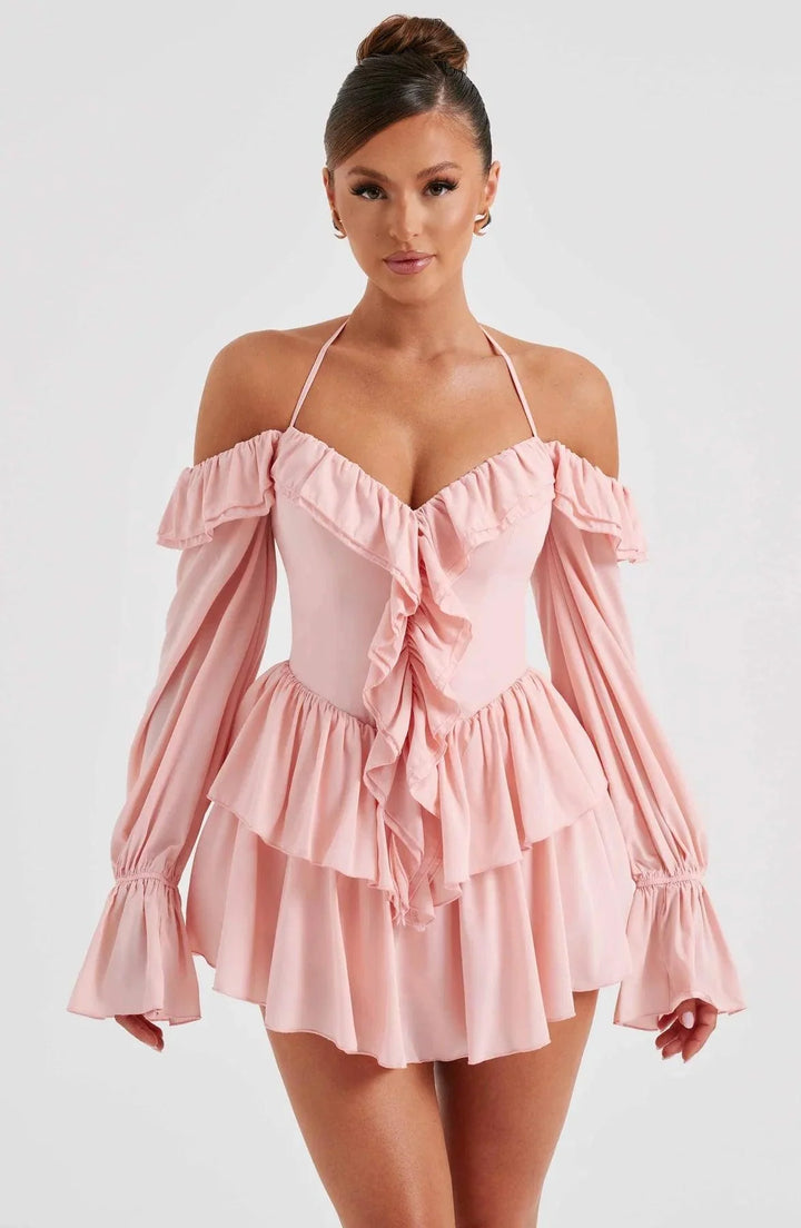 Stijlvolle en Comfortabele Mini Jurk met Ruches-Zomer Jurken-Calora-Zwart-XS-Calora